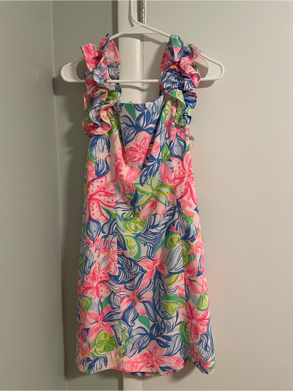 Lilly Pulitzer Pink, Blue & Green Floral Ruffle Dress